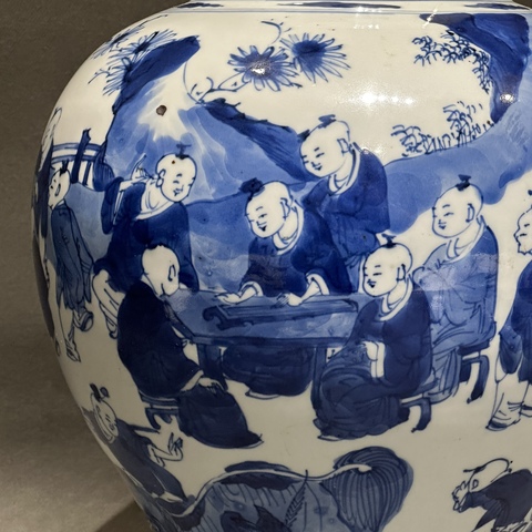 古玩陶瓷嬰戲紋青花將軍罐真品鑒賞圖