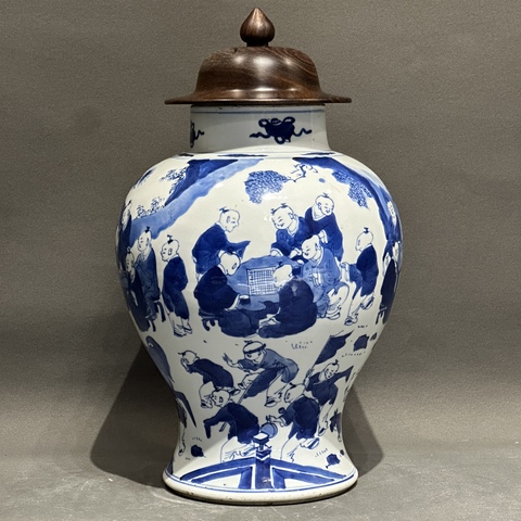 古玩陶瓷嬰戲紋青花將軍罐真品鑒賞圖