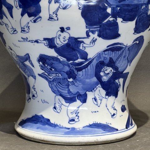古玩陶瓷嬰戲紋青花將軍罐真品鑒賞圖