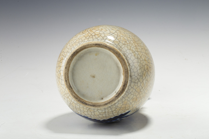 古玩陶瓷清晚·哥釉青花鳳凰牡丹紋象耳瓶真品鑒賞圖