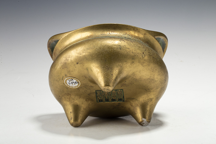 古玩銅器清晚·銅橋耳三足爐真品鑒賞圖