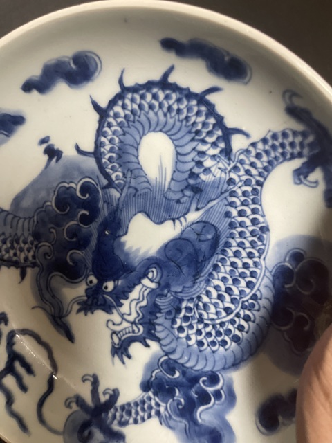 古玩陶瓷雍正青花過墻龍盤真品鑒賞圖