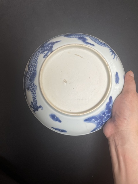 古玩陶瓷雍正青花過墻龍盤真品鑒賞圖