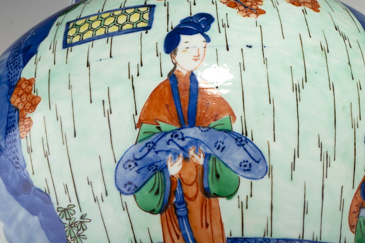 古玩陶瓷清晚·青花五彩仕女圖將軍罐真品鑒賞圖