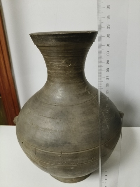 古玩陶瓷灰陶盤口壺真品鑒賞圖
