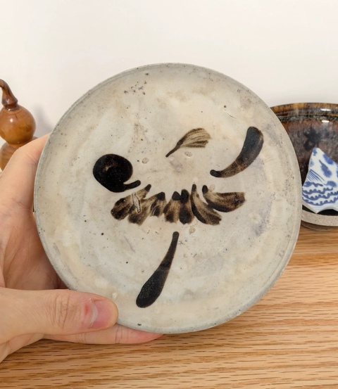 古玩陶瓷磁州窯白地黑花盤(pán)真品鑒賞圖