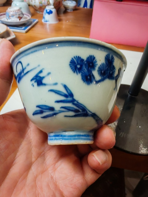 古玩陶瓷青花歲寒三友杯真品鑒賞圖