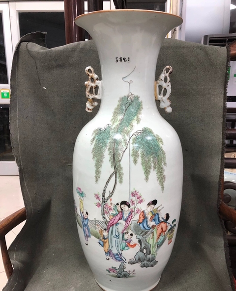 古玩陶瓷民國 余永祥人物紋瓶真品鑒賞圖