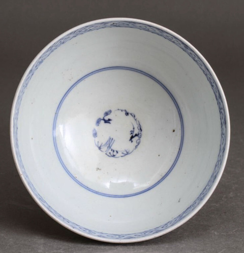 古玩陶瓷青花山水人物紋蓮子碗真品鑒賞圖