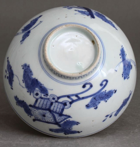 古玩陶瓷青花山水人物紋蓮子碗真品鑒賞圖