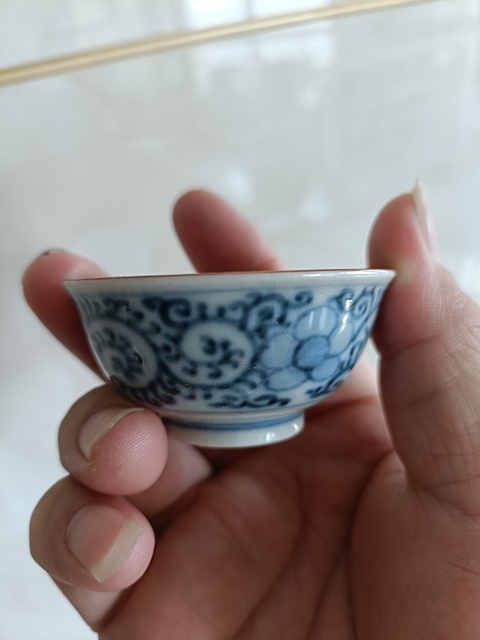 古玩陶瓷永樂年制款民國青花礬紅描金杯拍賣,當前價格58元