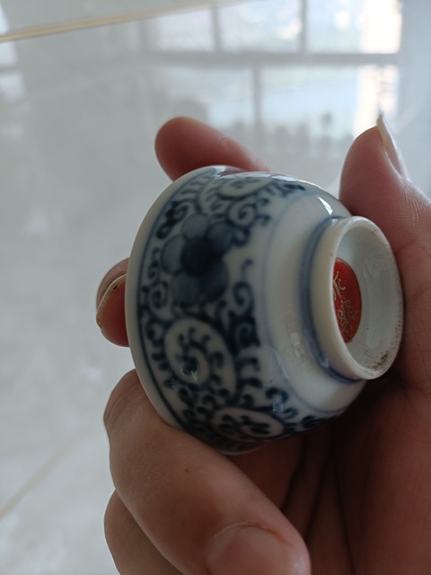 古玩陶瓷永樂年制款民國青花礬紅描金杯拍賣,當前價格58元