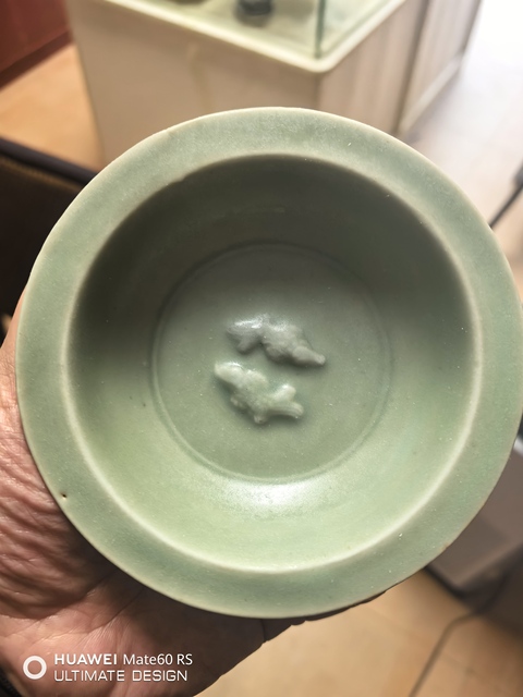 古玩陶瓷南宋龍泉窯雙魚折沿洗拍賣,當前價格17800元
