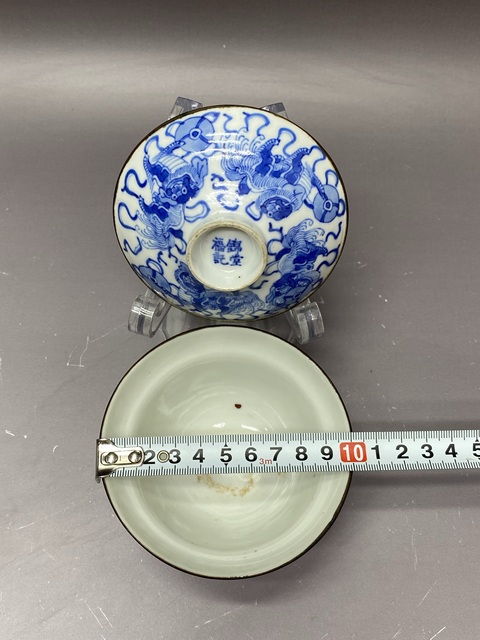 古玩陶瓷清晚期·獅子繡球·青花蓋碗·錦堂福記拍賣，當前價格3680元
