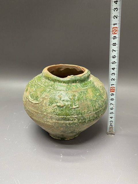 古玩陶瓷漢代·暗刻走獸紋·紅陶綠釉罐拍賣，當(dāng)前價(jià)格690元