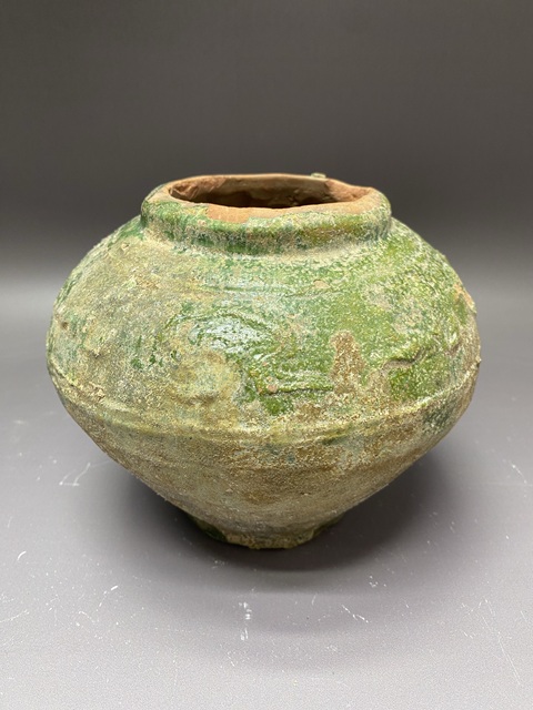 古玩陶瓷漢代·暗刻走獸紋·紅陶綠釉罐拍賣，當(dāng)前價(jià)格690元