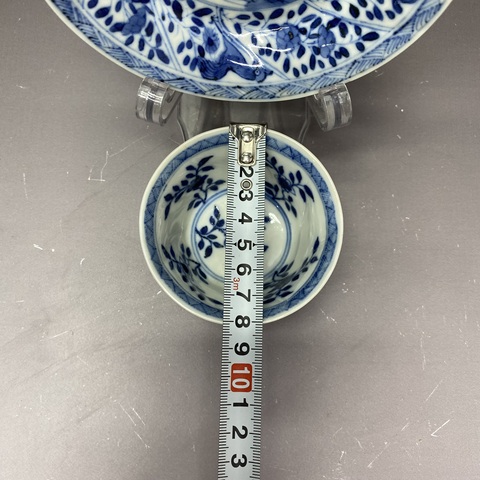 古玩陶瓷樹葉款·清晚期·青花花卉杯碟拍賣，當(dāng)前價(jià)格2200元