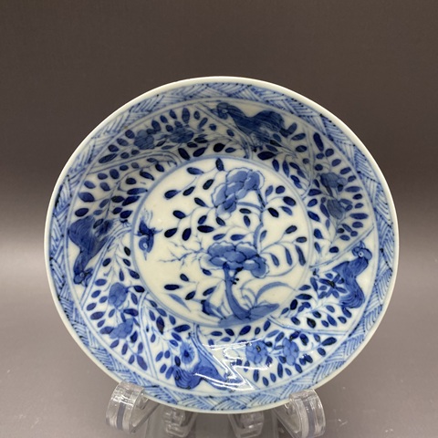 古玩陶瓷樹葉款·清晚期·青花花卉杯碟拍賣，當(dāng)前價(jià)格2200元