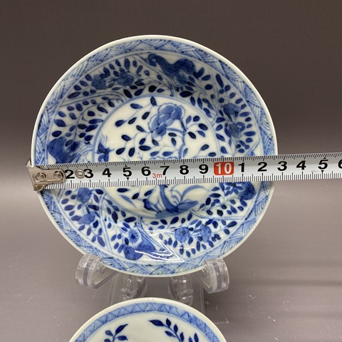 古玩陶瓷樹葉款·清晚期·青花花卉杯碟拍賣，當(dāng)前價(jià)格2200元