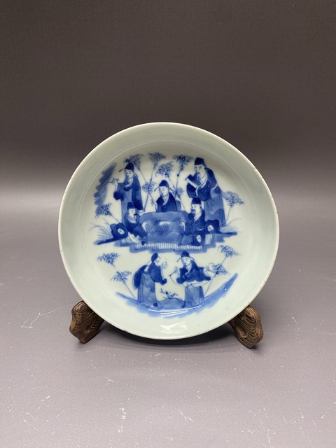 古玩陶瓷竹林七賢青花洗真品鑒賞圖