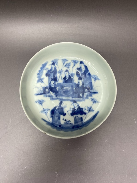 古玩陶瓷竹林七賢青花洗真品鑒賞圖