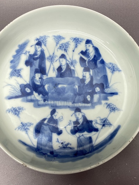 古玩陶瓷竹林七賢青花洗真品鑒賞圖