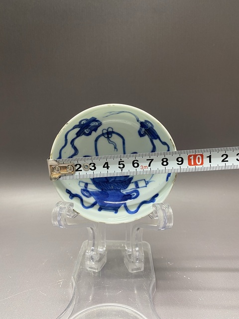 古玩陶瓷清中青花提籃盤真品鑒賞圖
