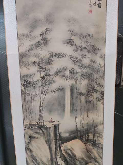 古玩字畫原裝原裱河南名家謝英慧 竹石高士圖拍賣,當前價格10元