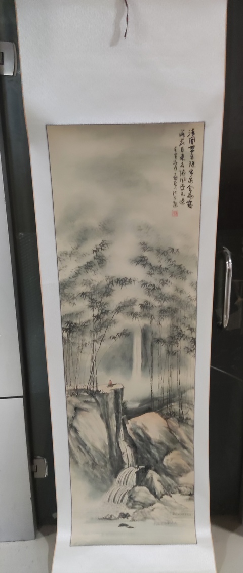 古玩字畫原裝原裱河南名家謝英慧 竹石高士圖拍賣,當前價格10元