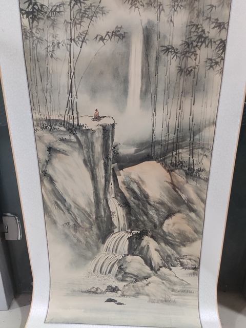 古玩字畫原裝原裱河南名家謝英慧 竹石高士圖拍賣,當前價格10元