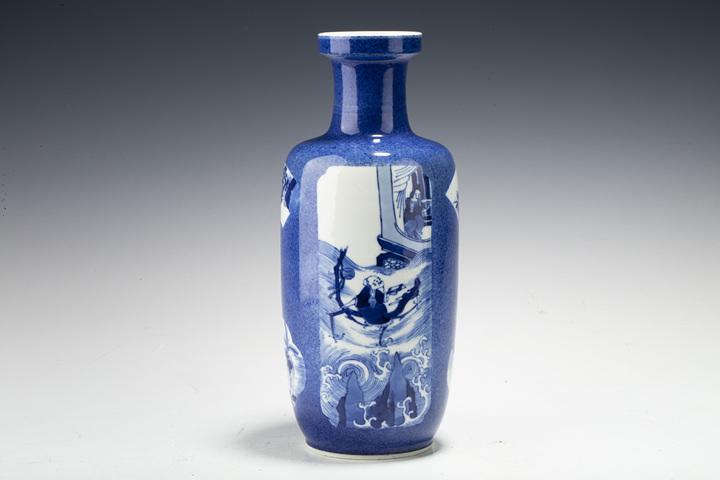 古玩陶瓷清晚·灑藍(lán)釉開窗青花人物雙鹿紋棒槌瓶拍賣，當(dāng)前價(jià)格6528元