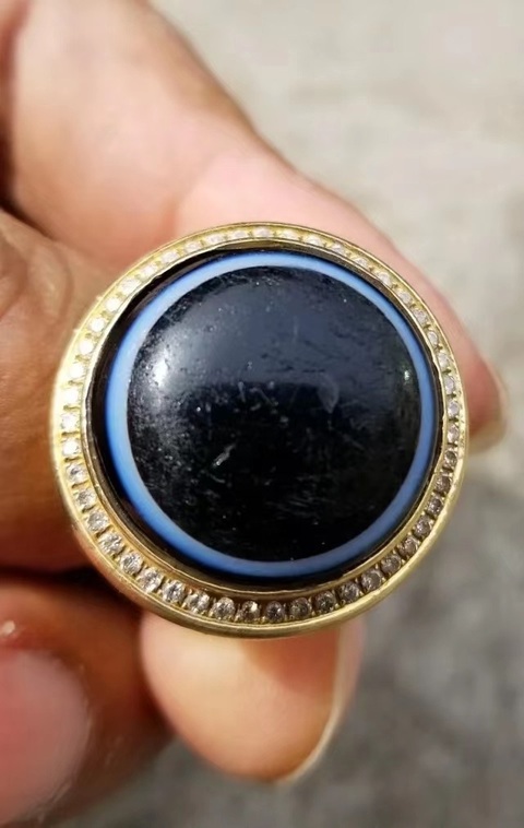 古玩玉器羊眼板珠鑲嵌戒指真品鑒賞圖