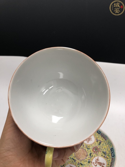 古玩陶瓷民國·黃地粉彩吉語紋杯碟拍賣，當前價格1680元