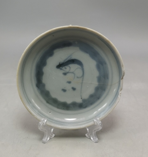 古玩陶瓷德化窯青花魚藻紋碟拍賣,當前價格78元