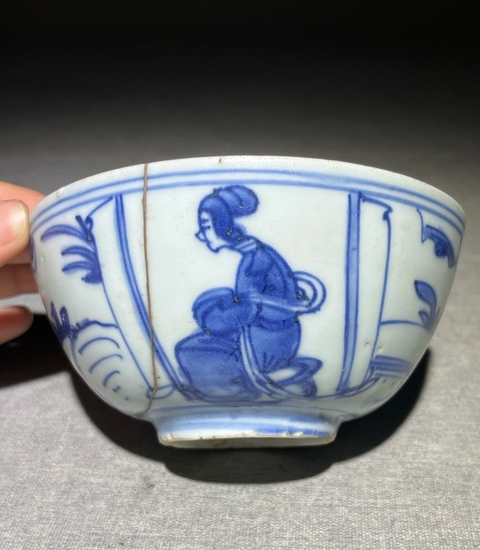 古玩陶瓷青花人物故事碗真品鑒賞圖