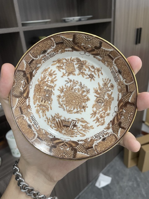 古玩陶瓷清中期褐彩盤真品鑒賞圖