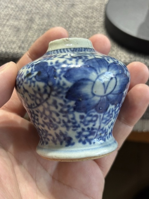 古玩陶瓷青花花卉紋天字罐，疑似復窯真品鑒賞圖