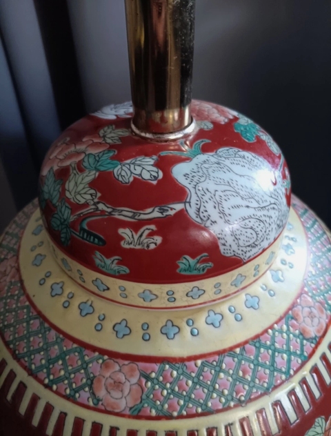 古玩陶瓷珊瑚紅粉彩花鳥紋蓋罐真品鑒賞圖