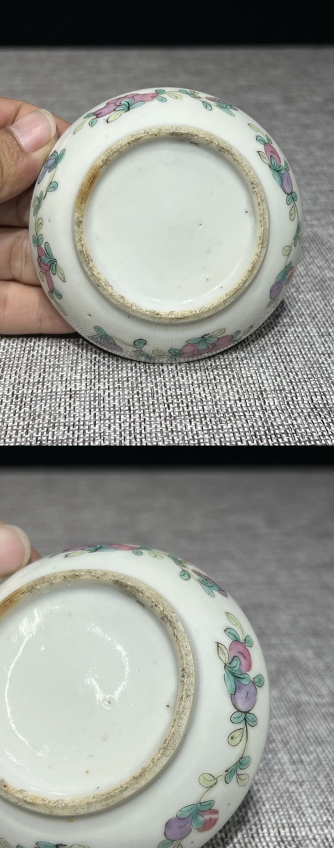 古玩陶瓷晚清細(xì)路粉彩印泥盒真品鑒賞圖