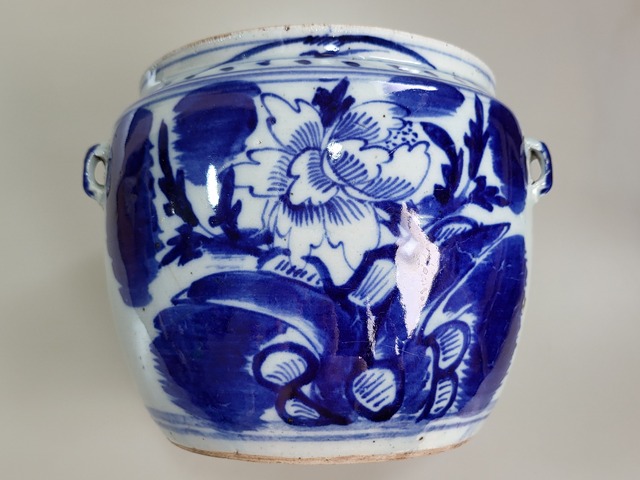 古玩陶瓷青花花卉紋粥罐真品鑒賞圖