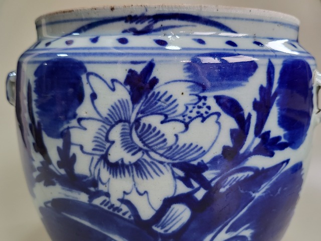 古玩陶瓷青花花卉紋粥罐真品鑒賞圖