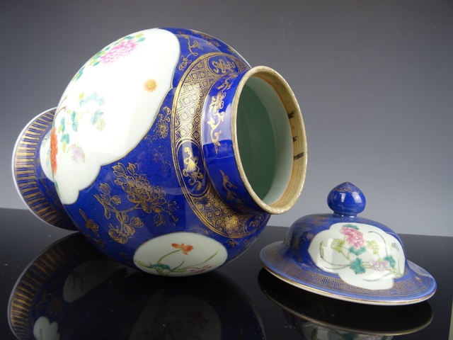 古玩陶瓷霽藍釉描金花鳥紋將軍罐真品鑒賞圖