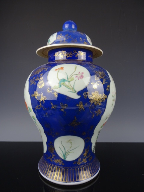 古玩陶瓷霽藍釉描金花鳥紋將軍罐真品鑒賞圖