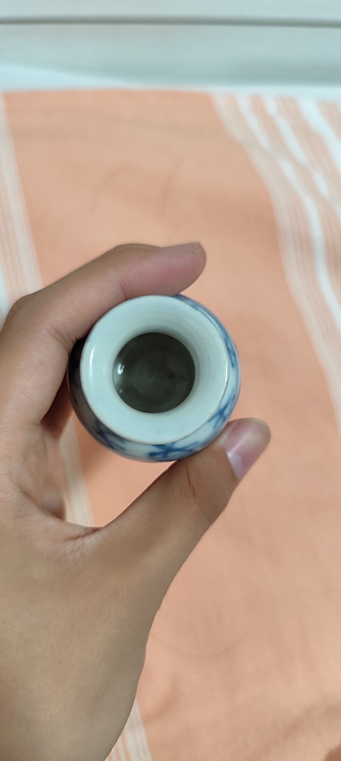 古玩陶瓷花卉紋青花水盂真品鑒賞圖