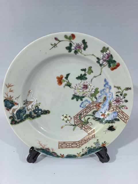 古玩陶瓷雍乾粉彩仙鶴賞盤真品鑒賞圖
