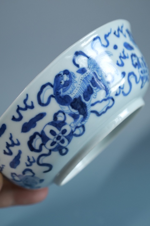 古玩陶瓷青花獅紋蓋碗拍賣，當前價格4500元