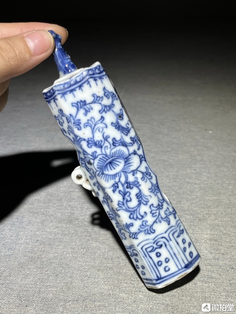 古玩陶瓷青花纏枝喜字紋鳥食罐真品鑒賞圖
