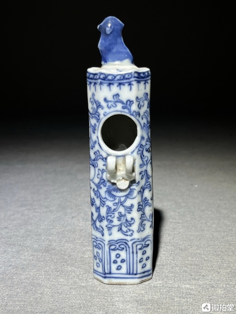 古玩陶瓷青花纏枝喜字紋鳥食罐真品鑒賞圖