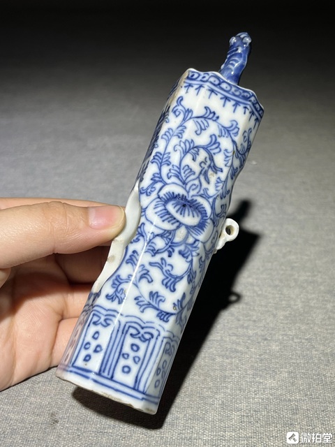 古玩陶瓷青花纏枝喜字紋鳥食罐真品鑒賞圖