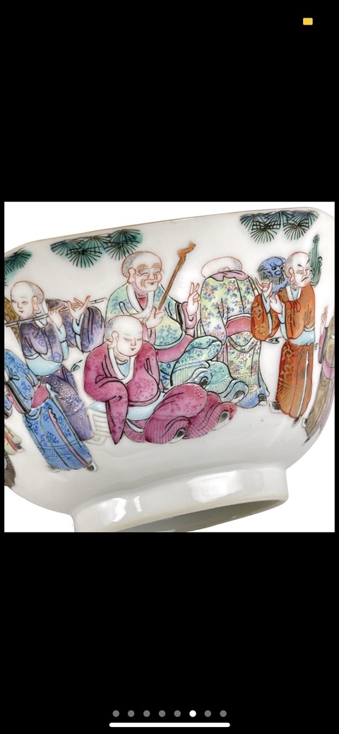古玩陶瓷十八羅漢粉彩碗真品鑒賞圖
